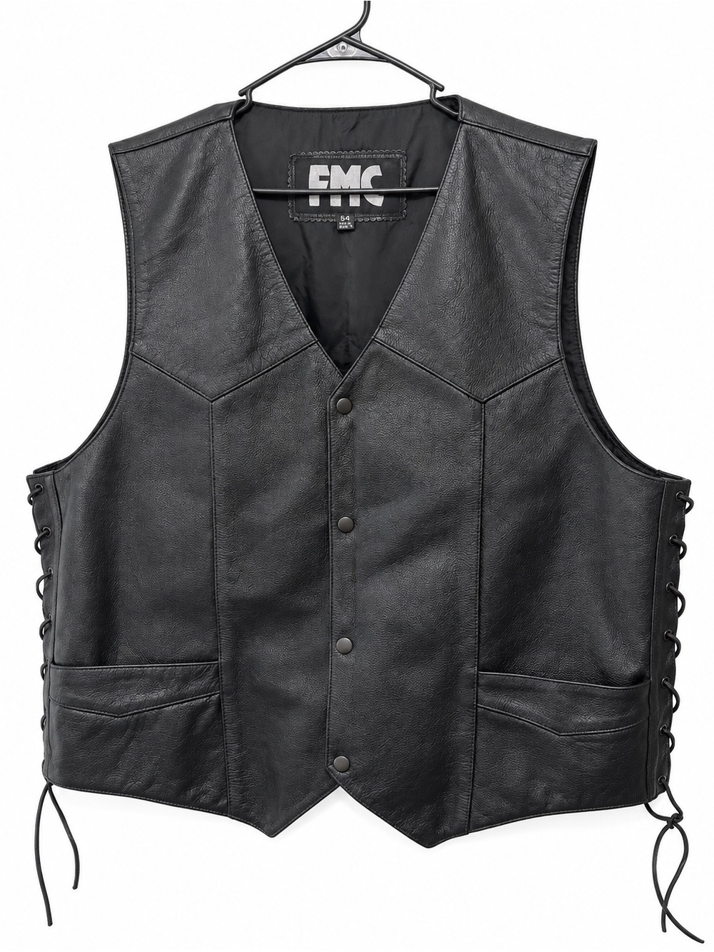 FMC Leather Biker Vest Mens 54 Black Yellow Cross M602